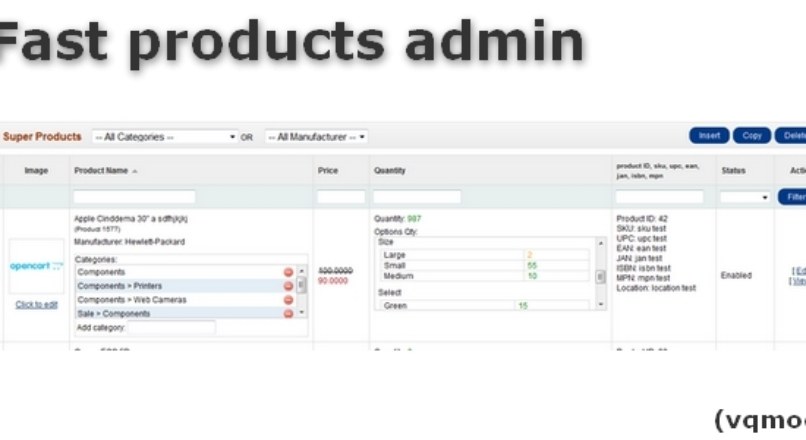 Fast Product Admin for OpenCart
