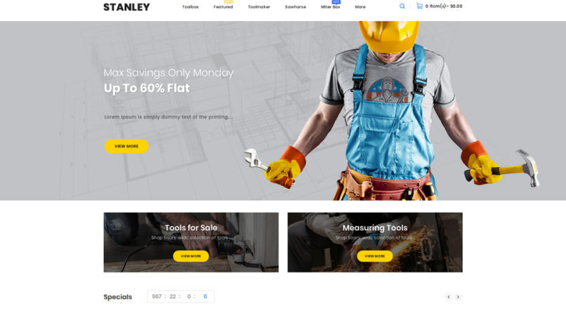 Stanley OpenCart шаблон для строительного магазина инструментов №85107