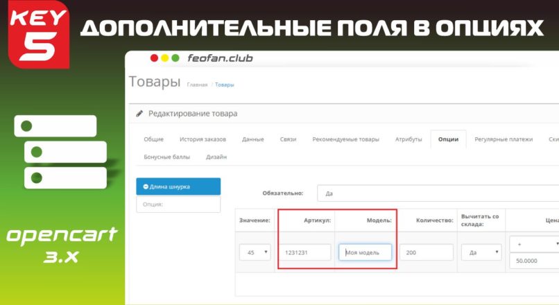 Дополнительные поля в опциях товара v5 для OpenCart 3 KEY