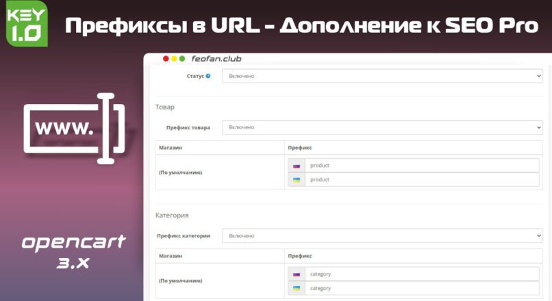 Дополнение к SEO Pro: Префиксы в URL на OpenCart 3 v1.0