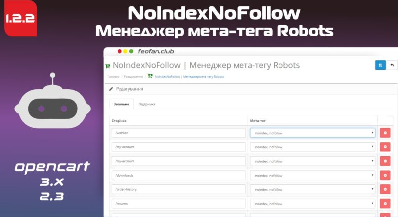 NoIndexNoFollow — Менеджер мета-тега Robots v1.2.2