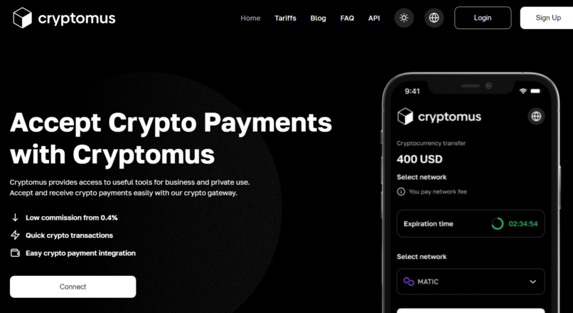 Cryptomus — модуль эквайринга криптовалют (ETH, MATIC, USDT и любые другие)